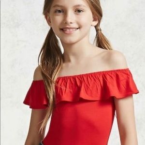 Forever 21 (Girls) red off-the-shoulder body suit